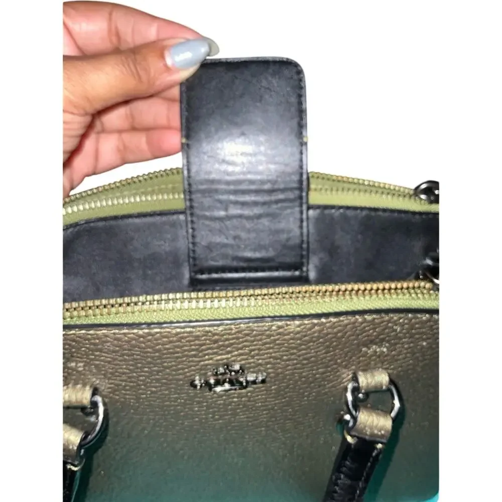 Coach Stanton 26 Carryall Metallic Gold/Olive Pebble Leather EUC